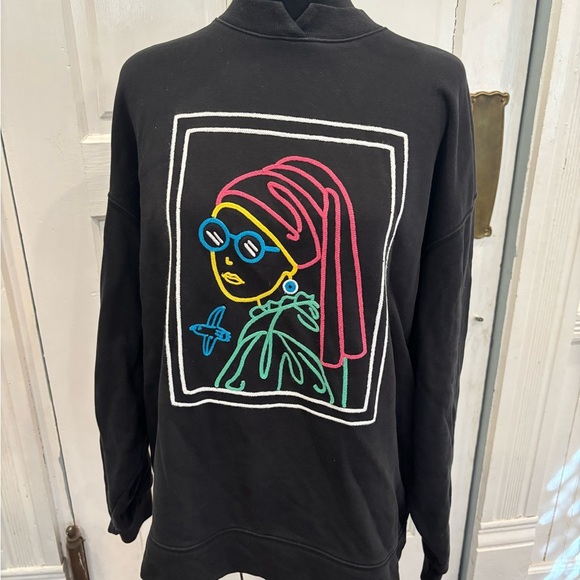 Answering Bird Sweatshirt Embroidered A B Sleeves Boho Art Sz Large - Picture 2 of 9